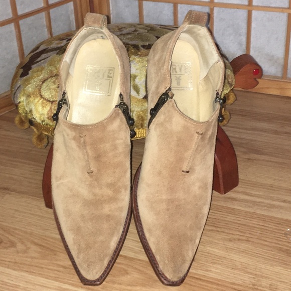 *SOLD* Frye Suede Sacha Moto Booties Tan Sz 10 B - Picture 5 of 13